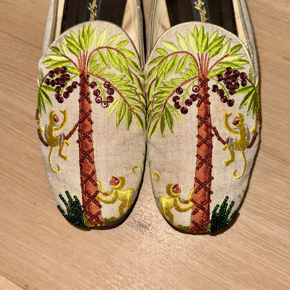 Beverly Feldman Beaded Monkey Palm Mules Vintage 7B - Picture 8 of 9